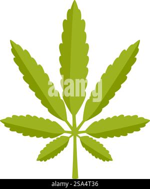 Grünes Cannabisblatt, das medizinisches Marihuana darstellt, isoliert auf weißem Hintergrund. Grünes Cannabisblatt mit sieben Flugblättern, die medizinisches Marihuana darstellen Stock Vektor