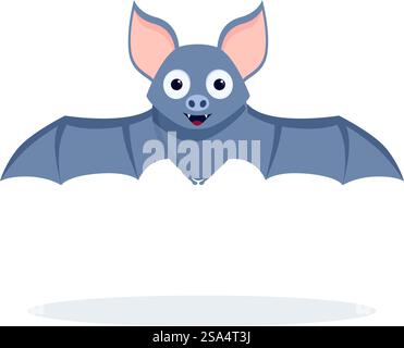 Freundlich aussehende Zeichentrickfledermaus flattert mit den Flügeln und lächelt. Süße graue Fledermaus mit großen Augen fliegen und lächeln Stock Vektor