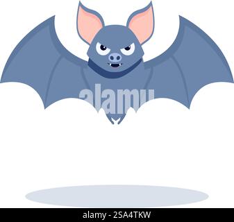 Zeichentrickfigur mit großen Ohren und Zähnen, die beim Ausbreiten der Flügel gezeigt werden. Die Zeichentrickfigur der Fledermaus spreizt ihre Flügel und zeigt ihre Fangzähne Stock Vektor