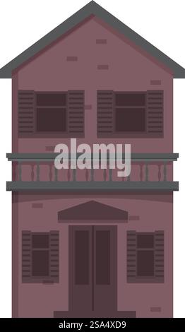 Charmantes zweistöckiges Backsteingebäude mit Balkon und Fensterläden, das an klassische europäische Architektur erinnert. Zweistöckiges Backsteinfassadengebäude mit Balkon und Fensterläden Stock Vektor