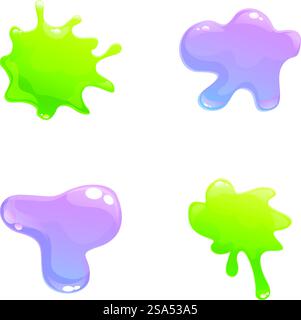 Cartoon Schleim Symbole setzen Cartoon Vektor. Farbenfroher tropfender Schleimfleck. Gelee Fleck. Cartoon Schleim Symbole setzen Cartoon Vektor. Farbenfroher tropfender Schleimfleck Stock Vektor