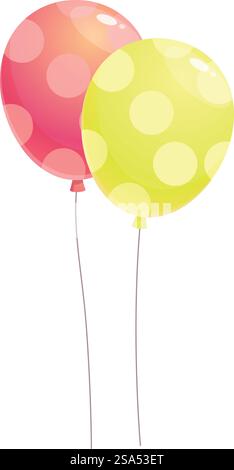 Zwei bunte Ballons mit Polka Dots schweben auf weißem Hintergrund. Zwei bunte Ballons mit Polka Dots, die auf weißem Hintergrund schweben Stock Vektor