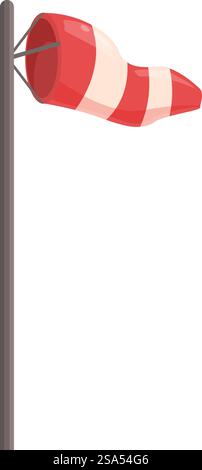 Rote und weiße Windsocke, die Windrichtung und -Stärke anzeigt. Rot-weiße Windsocken werden vom Wind aufgepumpt Stock Vektor