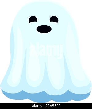 Freundliche Geisterfigur mit überraschtem Ausdruck schwebt vor weißem Hintergrund. Niedliche Geisterfigur schwebt und sagt Buh für halloween-Feiern Stock Vektor