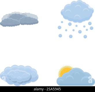 Verschiedene Wolkensymbole setzen den Cartoonvektor. Wintergraue Wolke mit Schnee. Meteorologie, Wetterbedingungen. Verschiedene Wolkensymbole setzen den Cartoonvektor. Wintergraue Wolke mit Schnee Stock Vektor