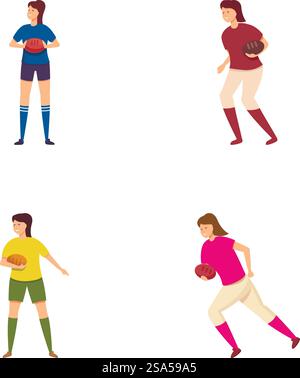 Set aus verschiedenen Athleten in verschiedenen Sportbekleidung und Posen. Sportlerinnen in verschiedenen Sportdarstellungen Stock Vektor