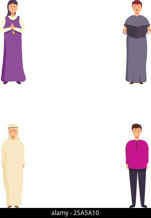 Vektor-Illustration von vier verschiedenen Charakteren in verschiedenen Kleidungsstücken, die Multikulturalismus repräsentieren. Illustration der verschiedenen Personengruppen Stock Vektor