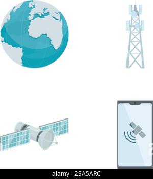 Sammlung von Vektorsymbolen für globale Konnektivität und Telekommunikation. Technologie- und Kommunikationssymbole festgelegt Stock Vektor