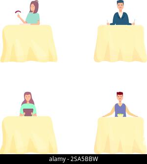 Eine Sammlung von Vektorillustrationen, die Büroangestellte an ihren Schreibtischen in verschiedenen Posen zeigen. Büromitarbeiter an Schreibtischen Vektorset Stock Vektor