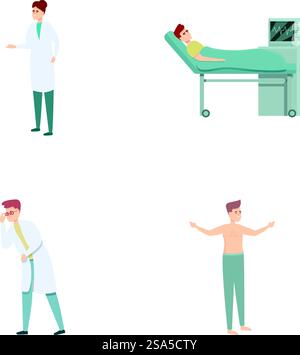 Doktor Besuch Icons setzen Cartoon Vektor. Patient beim Arzttermin in der Klinik. Gesundheitskonzept. Doktor Besuch Icons setzen Cartoon Vektor. Patient beim Arzttermin in der Klinik Stock Vektor