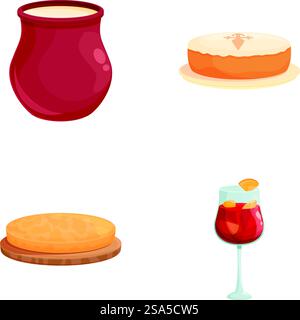 Spanische Lebensmittel Ikonen setzen Cartoon Vektor. Traditionelle spanische Küche. Mediterrane Küche. Spanische Lebensmittel Ikonen setzen Cartoon Vektor. Traditionelle spanische Küche Stock Vektor