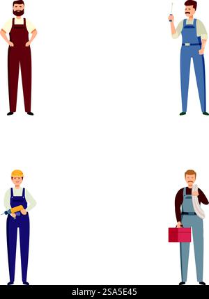 Collection of four male cartoon characters depicted in different professional roles, isolated on white. Set of illustrated professional men in various occupations Stock Vektor
