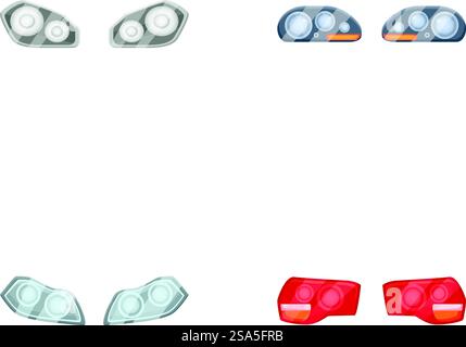 Vektorsymbole Satz von Autoscheinwerfern und Rücklichtern in verschiedenen Stilen. Vektorsatz für Autoscheinwerfer und Rücklicht Stock Vektor