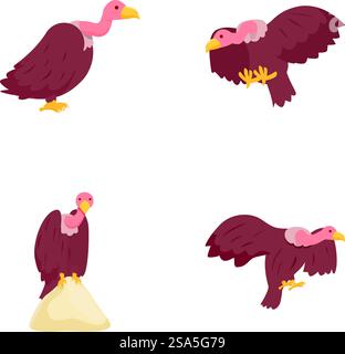 Condor-Symbole setzen Cartoon-Vektor. Großer Greifvogel. Wilde Natur. Condor-Symbole setzen Cartoon-Vektor. Großer Greifvogel Stock Vektor
