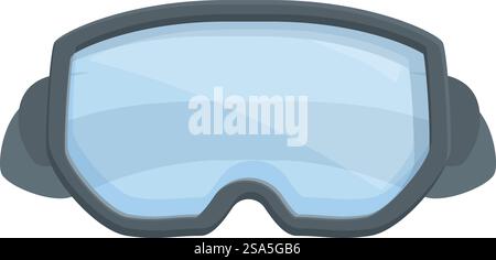 Blaue Skibrille mit schwarzem Rahmen zum Schutz der Augen vor Sonne und Schnee. Skibrille schützt die Augen beim Skifahren am Berghang Stock Vektor