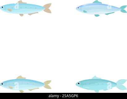 Sammlung von vier niedlichen animierten Fischfiguren isoliert auf weißem Hintergrund. Set von Zeichentrickfischen Illustrationen Stock Vektor