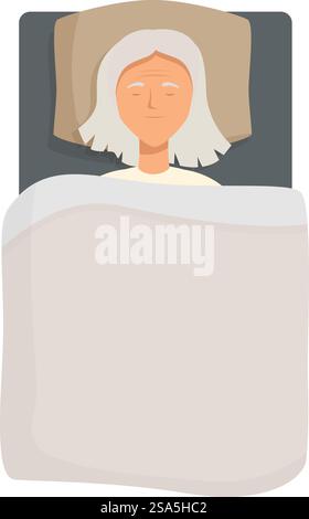 Die ältere Frau schläft friedlich in ihrem Bett mit geschlossenen Augen. Ältere Frau, die friedlich im Bett schläft Stock Vektor