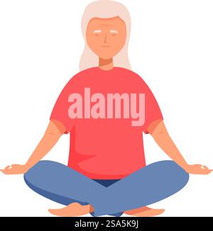 Seniorin meditiert in Lotusposition, übt Yoga und Achtsamkeit, fördert gesunden Lebensstil und Wohlbefinden. Seniorin meditiert in Lotusposition und übt Yoga Stock Vektor