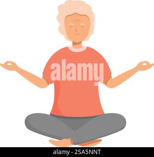 Seniorin praktiziert Yoga, meditiert in Lotusposition, findet inneren Frieden und fördert einen gesunden Lebensstil. Seniorin meditiert in Lotusposition und übt Yoga für Achtsamkeit und Wohlbefinden Stock Vektor