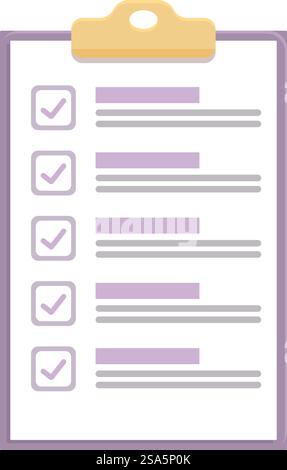 In der Zwischenablage wird eine abgeschlossene Checkliste angezeigt, wobei jedes Element mit einem Häkchen und einer Fortschrittsleiste markiert ist, die den Abschluss anzeigt. Zwischenablage mit abgeschlossener Checkliste mit Häkchen und Fortschrittsbalken Stock Vektor