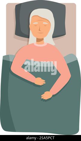 Eine ältere Frau schläft ruhig im Bett und genießt einen Moment der Ruhe und Verjüngung. Ältere Frau, die friedlich im Bett schläft und eine erholsame Nacht genießt Stock Vektor