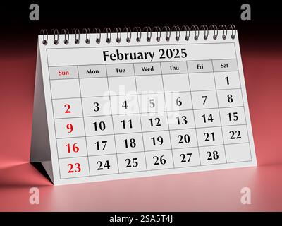 Februar 2025-Kalender. Eine Seite monatlicher Kalender für den Business Desk im Winter Stockfoto
