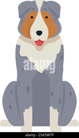 Karikaturillustration eines blauen australischen Schäferhundes merle, der sitzt und Zunge zeigt, isoliert auf weißem Hintergrund. Glücklicher australischer Schäferhund sitzt, zeigt Zunge, Haustier Stock Vektor