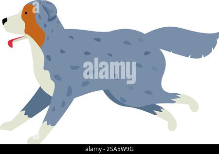 Glücklicher australischer Schäferhund läuft mit Zunge heraus, verspieltes Haustier, reinrassiges Tier Cartoon Vektor Illustration. Glücklicher australischer Schäferhund, der mit der Zunge läuft Stock Vektor