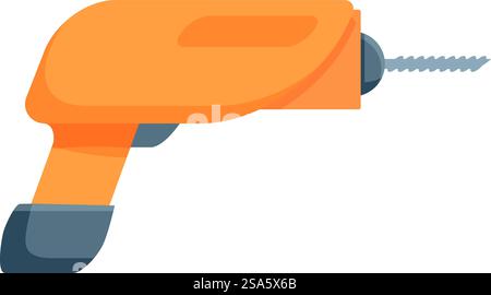Abbildung eines elektrischen Bohrers, ein leistungsfähiges Werkzeug zum Bohren von Löchern und zum Schrauben von Schrauben. Illustration des Elektrobohrers mit orangefarbenem Gehäuse für Bauprojekte Stock Vektor