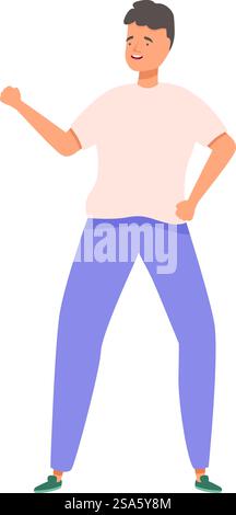 Der junge Mann tanzt freudig und drückt Freiheit und Glück durch Bewegung aus. Junger Mann tanzt mit Freude und Zuversicht Stock Vektor