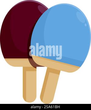 Zwei Tischtennispaddles kreuzen sich und zeigen ihre Gummiseiten, bereit für ein Tischtennisspiel. Zwei Tischtennisschläger kreuzen sich und zeigen ihre Gummiseiten Stock Vektor