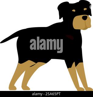 Rottweiler Hund Stehen Wache Hund Hund Tier Tier Haustier. Der Rottweiler-Hund steht und sieht wachsam aus Stock Vektor