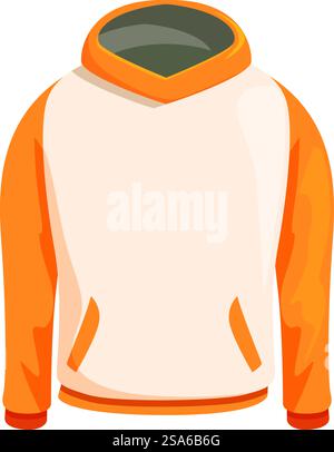 Modernes und stylisches Hoodie-Sweatshirt, ideal für Freizeitkleidung oder Sportbekleidung. Orangefarbenes und weißes, modernes Hoodie-Sweatshirt mit langen Ärmeln und Taschen Stock Vektor