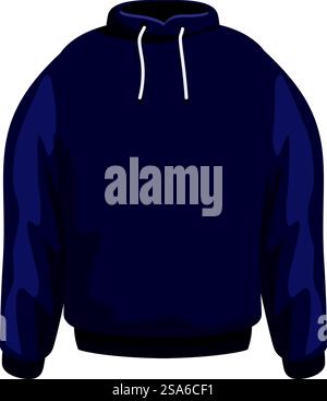 Dunkelblaues Hoodie-Sweatshirt mit Kordelzug, lässige Unisex-Kleidung. Dunkelblaues Hoodie-Sweatshirt isoliert auf weißem Hintergrund Stock Vektor
