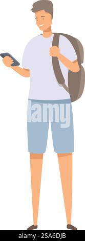 Junge Touristen benutzen eine Smartphone-Navigations-App, während sie einen Rucksack tragen. Junge Touristen mit Smartphone-Navigations-App Stock Vektor