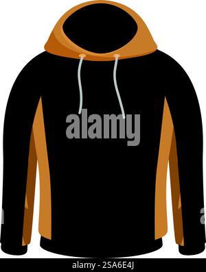Schwarz-orangefarbenes Kapuzenpullover mit langen Ärmeln, Fronttasche und Kordelzug. Schwarz-orange Hoodie Sweatshirt Mode Illustration mit langen Ärmeln und Kordelzügen Stock Vektor