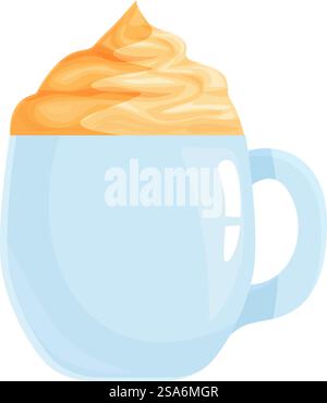 Blauer Becher mit einem köstlichen Kaffeegetränk und einem Schuss Schlagsahne. Blaue Tasse mit köstlichem Kaffee und Schlagsahne Stock Vektor