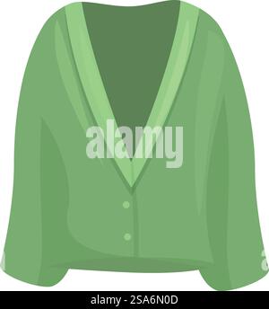 Grüne Jacke mit Revers mit V-Ausschnitt und Knöpfen für Geschäftsfrau ist isoliert auf weißem Hintergrund. Grüne Jacke mit Revers, V-Ausschnitt und Knöpfen für Geschäftsfrau Stock Vektor