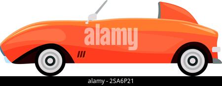 Klassischer, orangener Sportwagen, der an einem sonnigen Tag schnell fährt. Orangefarbener Cabriolet, der an einem sonnigen Tag rasant fährt Stock Vektor