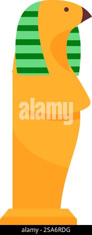 Goldene Statue von horus, dem altägyptischen Gott, trägt einen Nemes-Kopfschmuck. Die Statue des altägyptischen Gottes horus steht mit dem Kopfschmuck der Nemes Stock Vektor