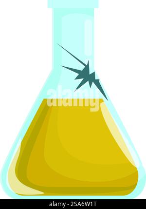 Die Gefahr chemischer Stoffe wird durch einen gerissenen Kolben mit gelber Flüssigkeit veranschaulicht. Gerissener Chemikalienkolben mit gelber Flüssigkeit, die die Gefahr chemischer Stoffe veranschaulicht Stock Vektor