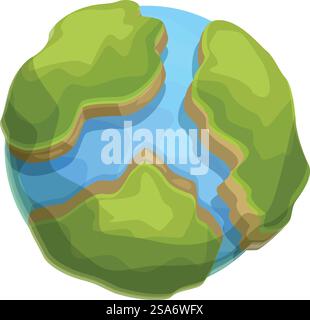 Grüner Planet Erde mit Kontinenten und Ozeanen für das Umweltschutzkonzept. Cartoon-Planet Erde zeigt Kontinente und Ozeane aus dem Weltraum Stock Vektor