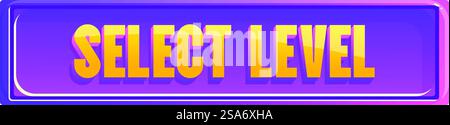 Hell violette Taste mit der Meldung SELECT Level in Gelb, die Benutzer zum Spielen einlädt. Wählen Sie die lila Taste, mit der der Benutzer zum Spielen einlädt Stock Vektor