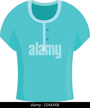 Türkisfarbenes T-Shirt mit kurzen Ärmeln und drei Knöpfen, isoliert auf weißem Hintergrund, einfache Freizeitkleidung. Türkisfarbenes T-Shirt mit kurzen Ärmeln und drei Knöpfen Stock Vektor