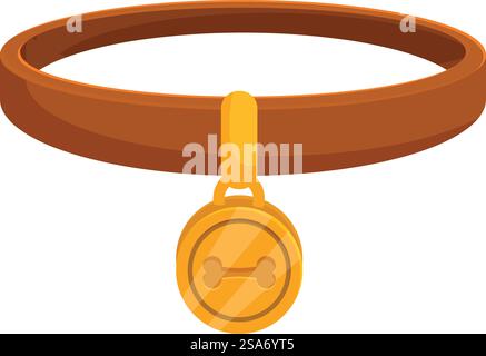 Braunes Hundehalsband aus Leder mit goldener Knochenmedaille zur Darstellung des Tierpflegekonzepts Stock Vektor