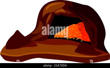 Brauner Höhleneingang mit einem Haufen Goldmünzen im Inneren, Konzept für Schätze, Bergbau oder Erfolg. Brauner Höhleneingang mit einem Haufen Goldmünzen im Inneren, Schatz Stock Vektor