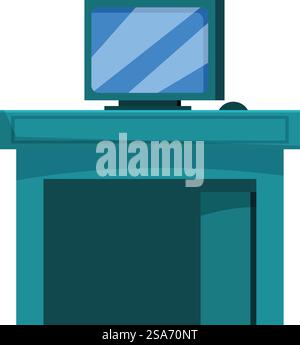 Der Rezeptionstresen mit einem Computer, der oben sitzt und einen leeren Check-in-Bereich zeigt. Rezeptionstresen mit Computer mit leerem Check-in-Bereich Stock Vektor