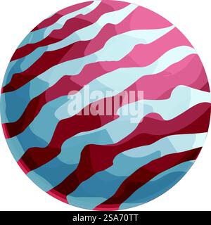 Roter und blauer Planet mit abstraktem Muster, der einen Himmelskörper in der Weite des Raumes darstellt. Roter Planet mit blauen Streifen, die im Weltraum schweben Stock Vektor