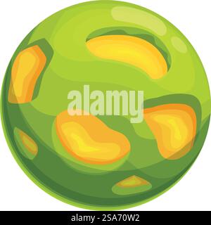 Cartoon-Illustration eines hellgrünen Planeten mit gelben Kratern, perfekt für jedes Projekt, das ein raumfüllendes Gefühl benötigt. Grüner Planet mit gelben Kratern, die im Weltraum schwimmen Stock Vektor