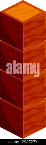 Der hohe Turm aus Holzwürfeln steht auf weißem Hintergrund. Hölzerner Kubikturm, hoch auf weißem Hintergrund Stock Vektor